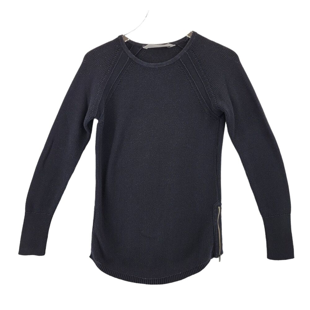 Athleta Tunic Sweater Black Size XS Waffle Knit Zippers Cotton Raglan Sleeves
